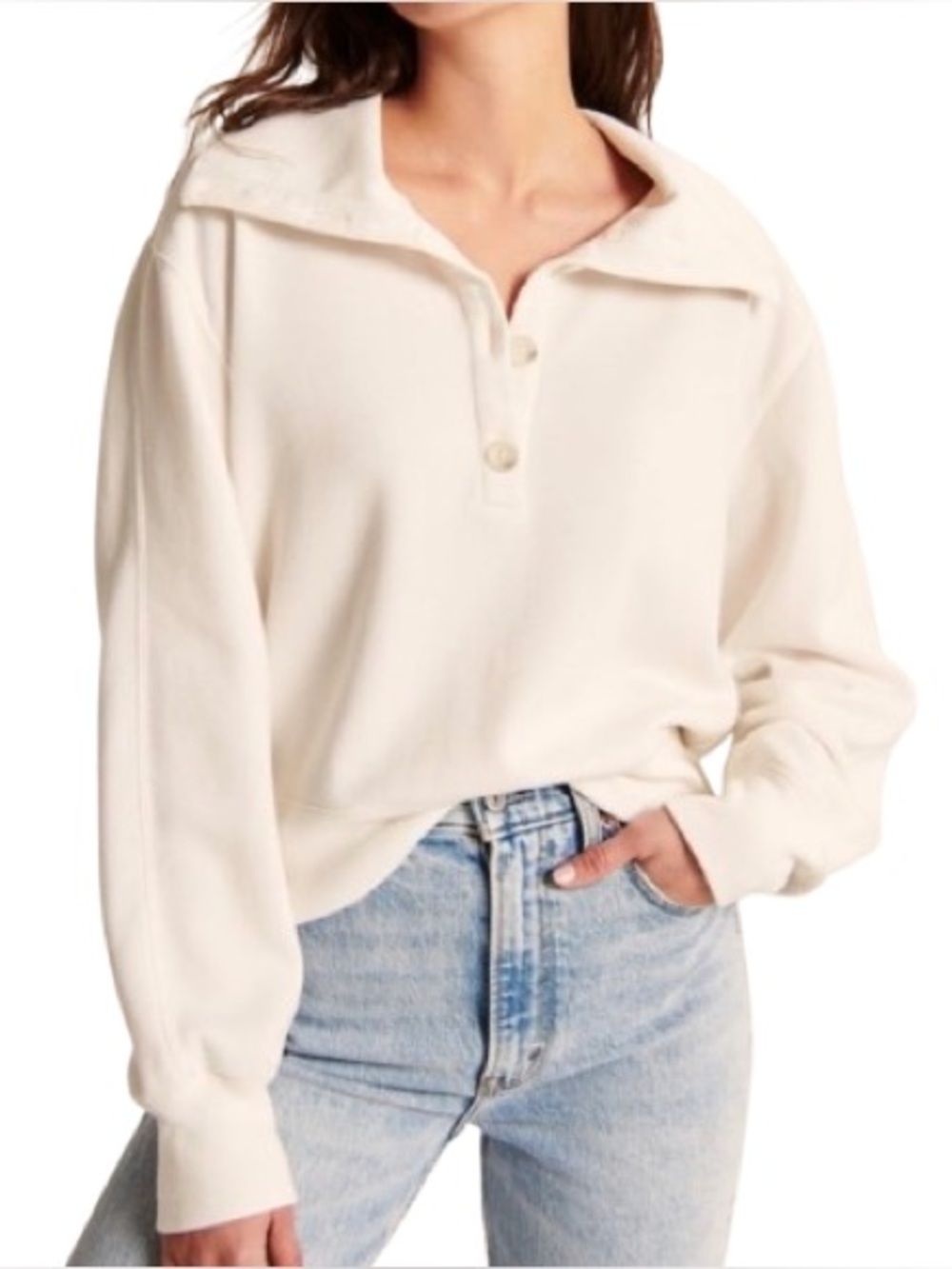 NWOT Abercrombie & Fitch Cream Collared Button-Front Pullover Size M